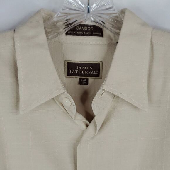 L BAMBOO JAMES TATTERSALL NATURAL KHAKI TAN LONG SLEEVE BUTTON DOWN SHIRT large - Picture 11 of 12